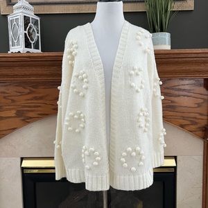 Jardin by Macris Women's Winter White Cozy Knit Pom Pom Open‎ Cardigan Sz. L